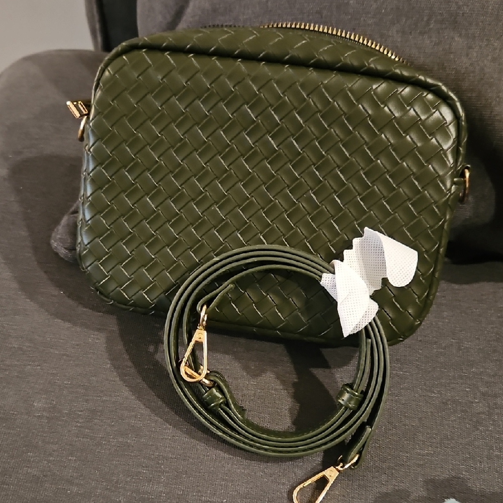 Olive Green Woven Crossbody Bag
